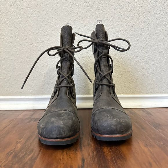 SOREL Joan of Arc Wedge Ankle Boots Booties in Brown Leather - Picture 4 of 13